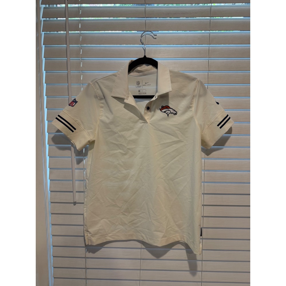 Nike NFL Denver Broncos Dri-FIT On Field Polo Shirt Mens Medium Cream Off-White